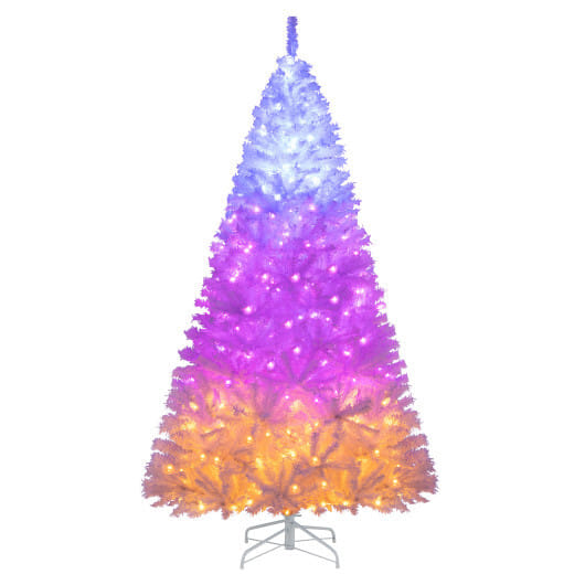 7 Feet Artificial Christmas Tree Hinged Pre-Lit Xmas Tree with 11 Lighting Modes - Color: White - Size: 7 ft