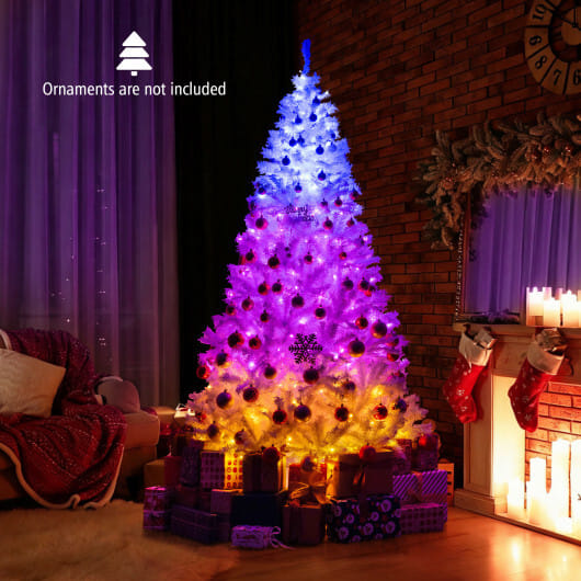 7 Feet Artificial Christmas Tree Hinged Pre-Lit Xmas Tree with 11 Lighting Modes - Color: White - Size: 7 ft