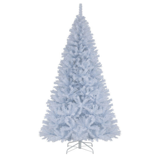 7 Feet Artificial Christmas Tree Hinged Pre-Lit Xmas Tree with 11 Lighting Modes - Color: White - Size: 7 ft