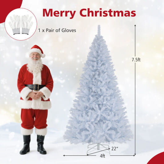 7 Feet Artificial Christmas Tree Hinged Pre-Lit Xmas Tree with 11 Lighting Modes - Color: White - Size: 7 ft