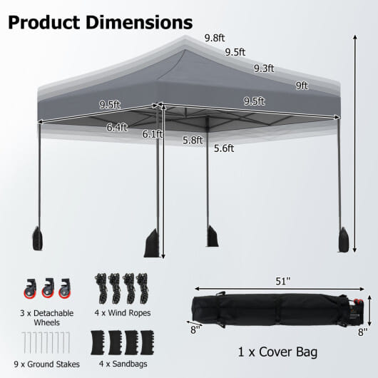 9.5 x 9.5 Feet Pop up Canopy Tent with Adjustable Heights-Green