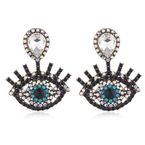 Vintage Design Rhinestone Eye Shape Design Women Fashion Statement Earrings