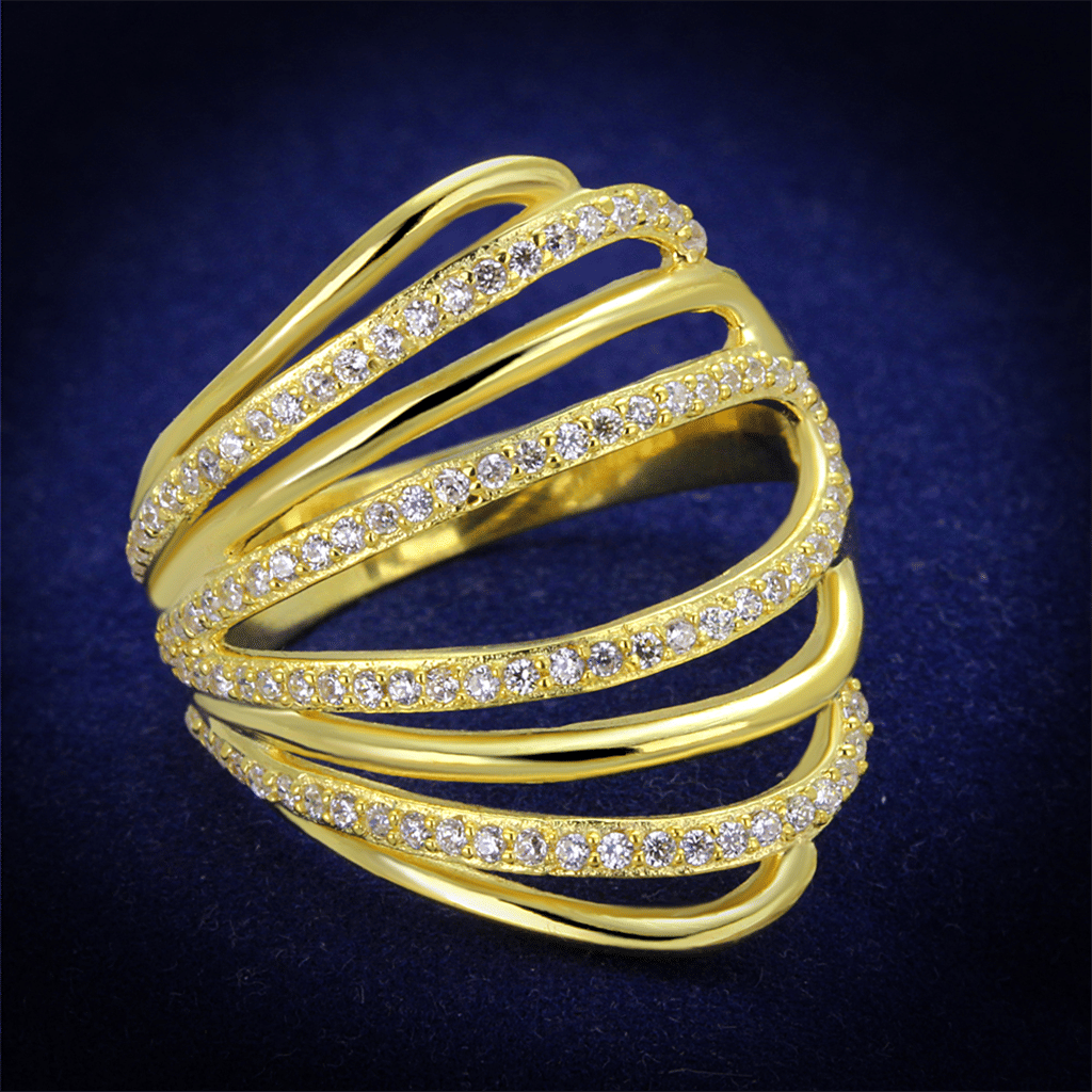 TS379 - Gold 925 Sterling Silver Ring with AAA Grade CZ in Clear