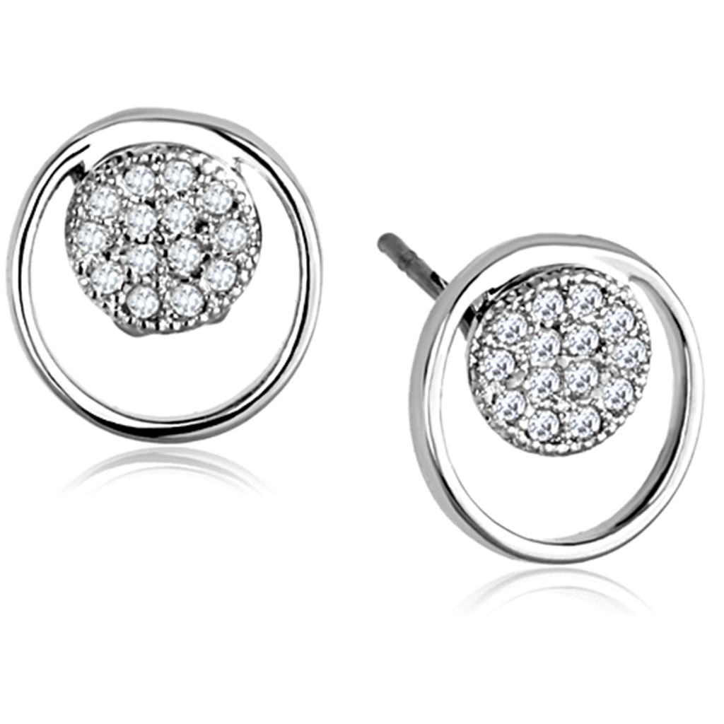 3W669 - Rhodium Brass Earrings with AAA Grade CZ in Clear