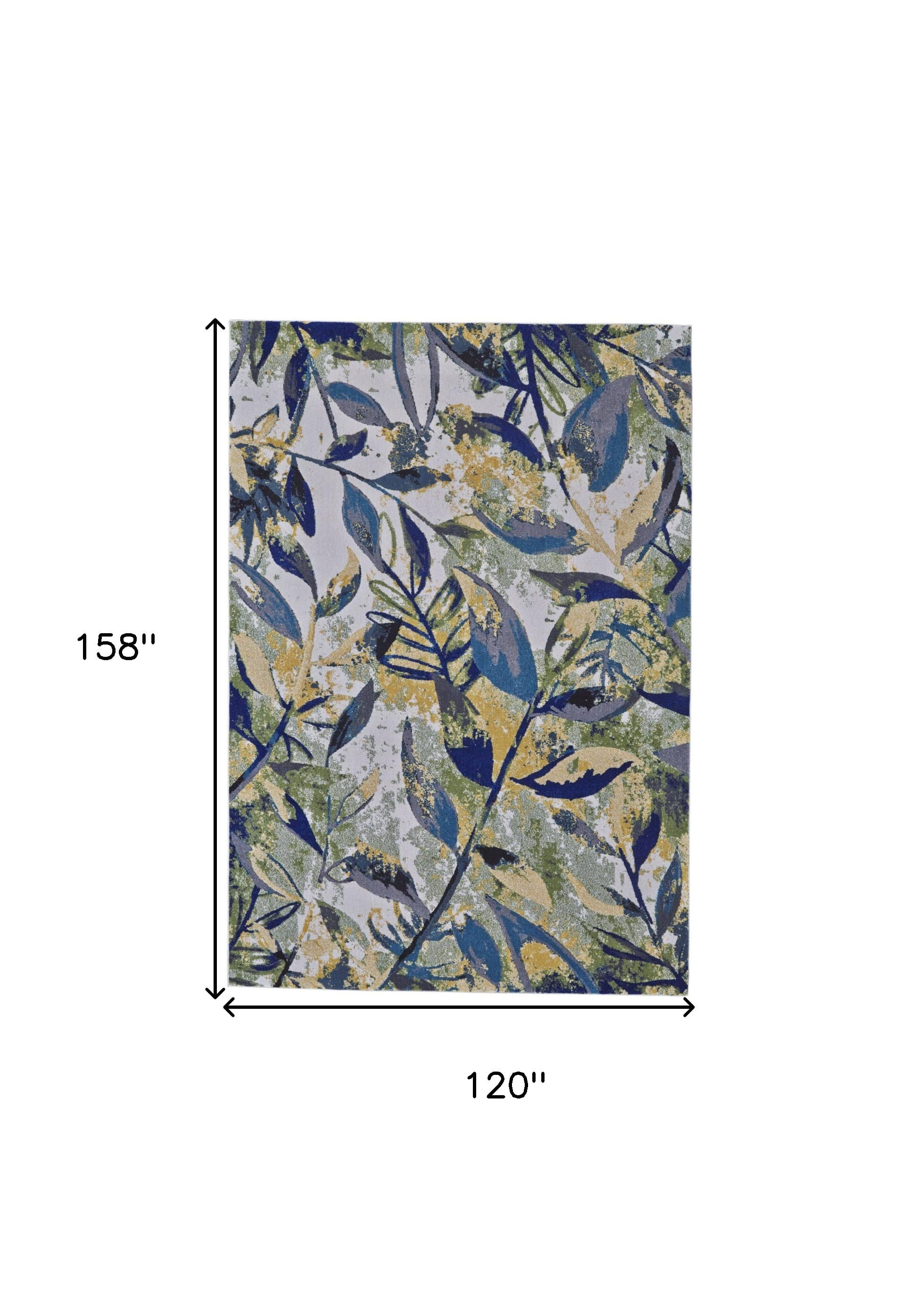10' X 13' Green Blue and Ivory Floral Power Loom Worn Faded Area Rug