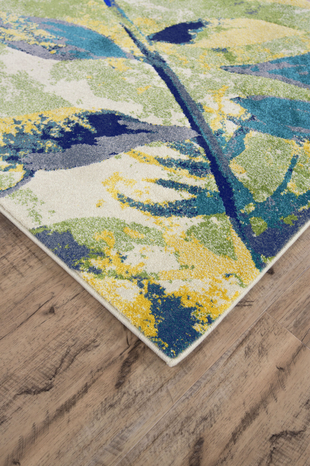 10' X 13' Green Blue and Ivory Floral Power Loom Worn Faded Area Rug