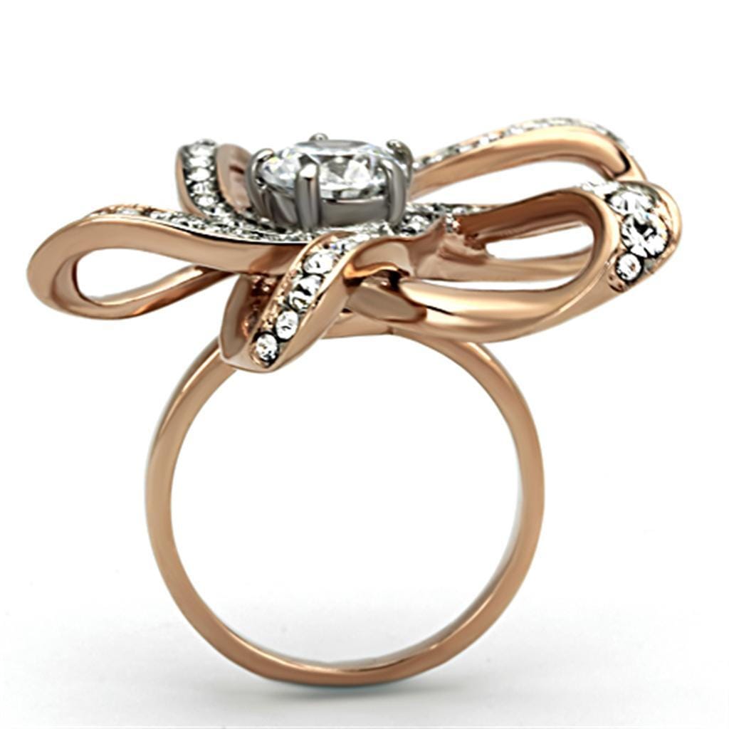TK1170 - Two-Tone IP Rose Gold Stainless Steel Ring with AAA Grade CZ in Clear