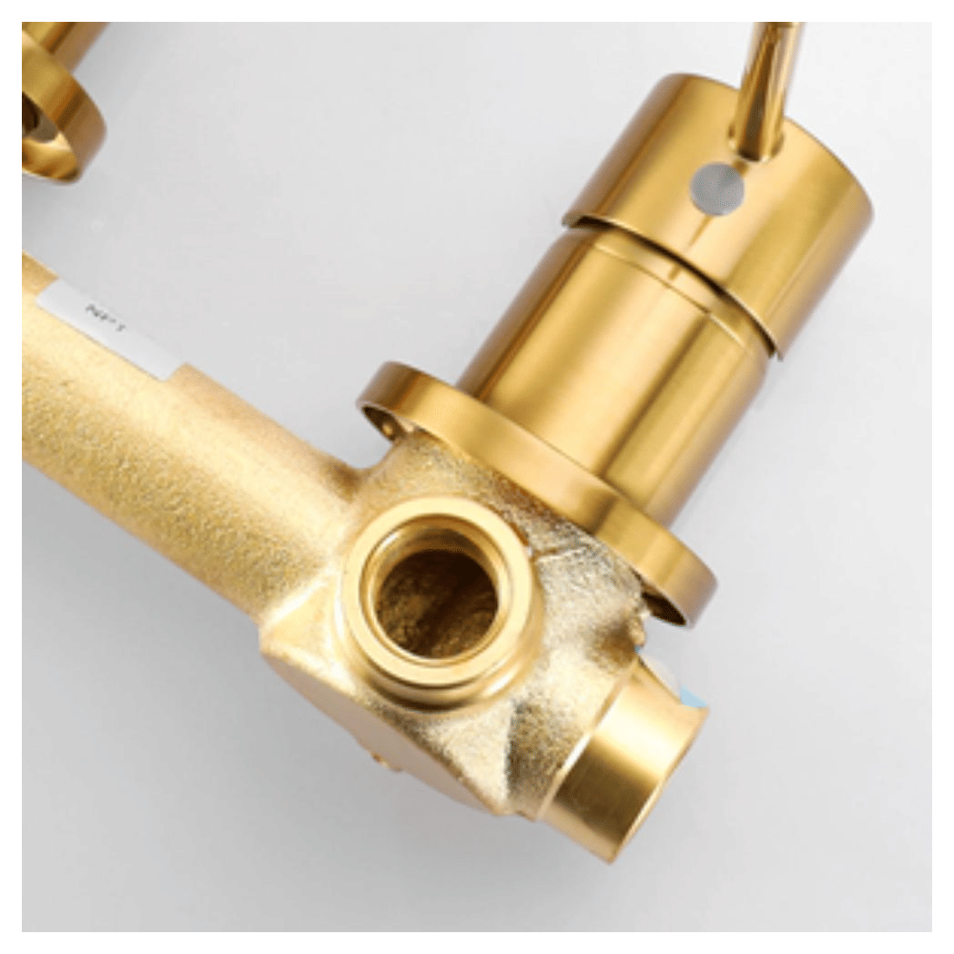 Wall Mount Faucet for Bathroom Sink or Bathtub, Single Handle 3 Holes Brass Rough-in Valve Included, Brushed Gold