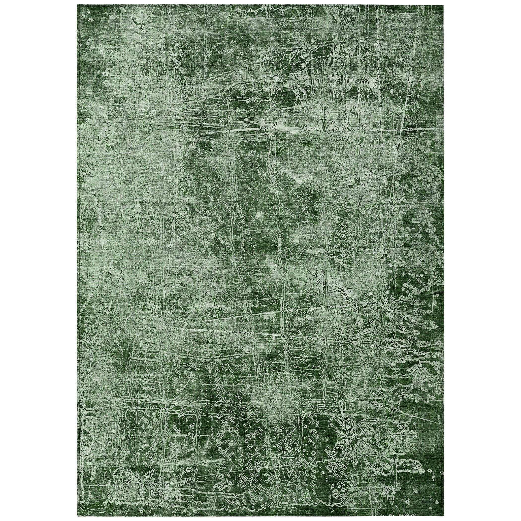 3' X 5' Emerald Abstract Washable Non Skid Indoor Outdoor Area Rug