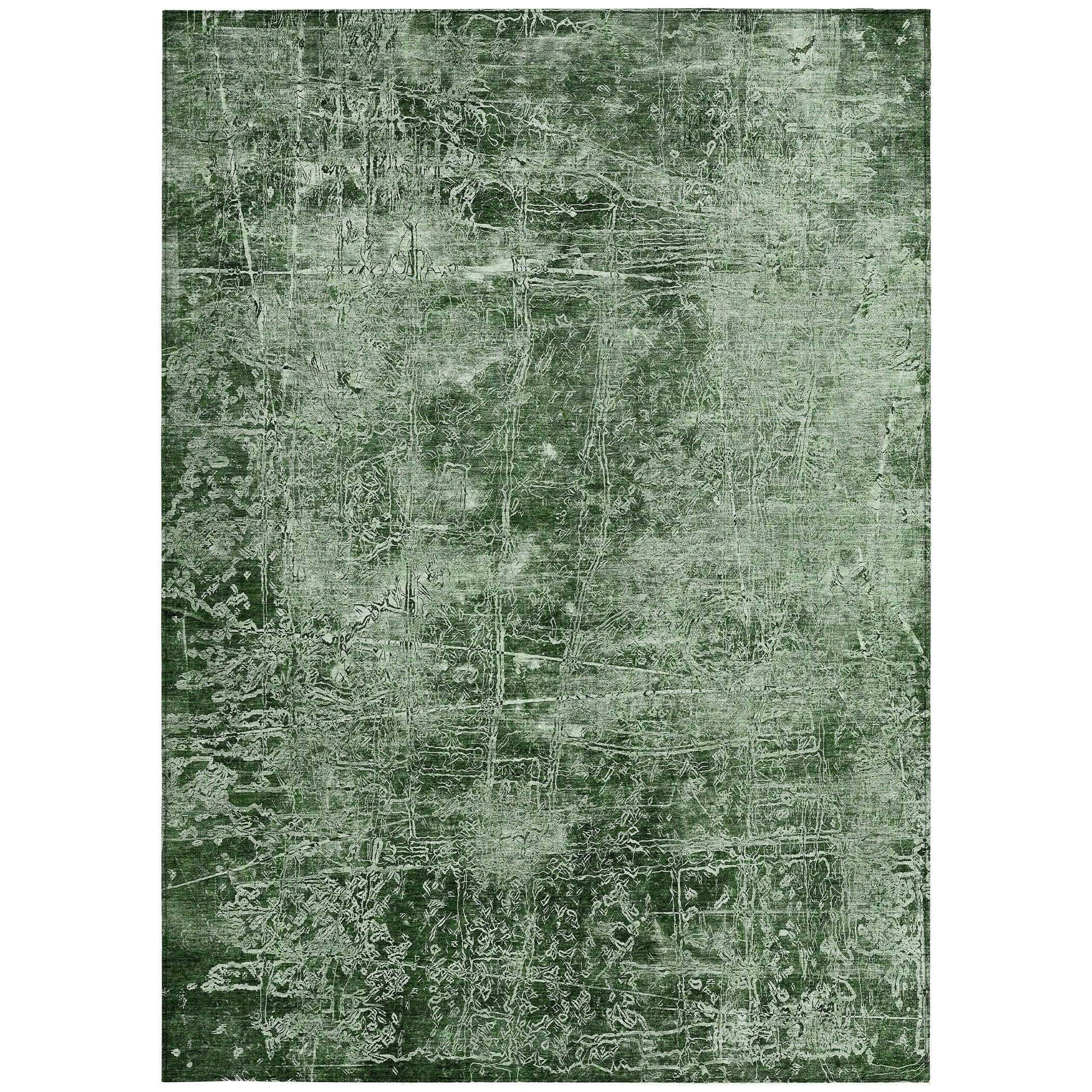 3' X 5' Emerald Abstract Washable Non Skid Indoor Outdoor Area Rug
