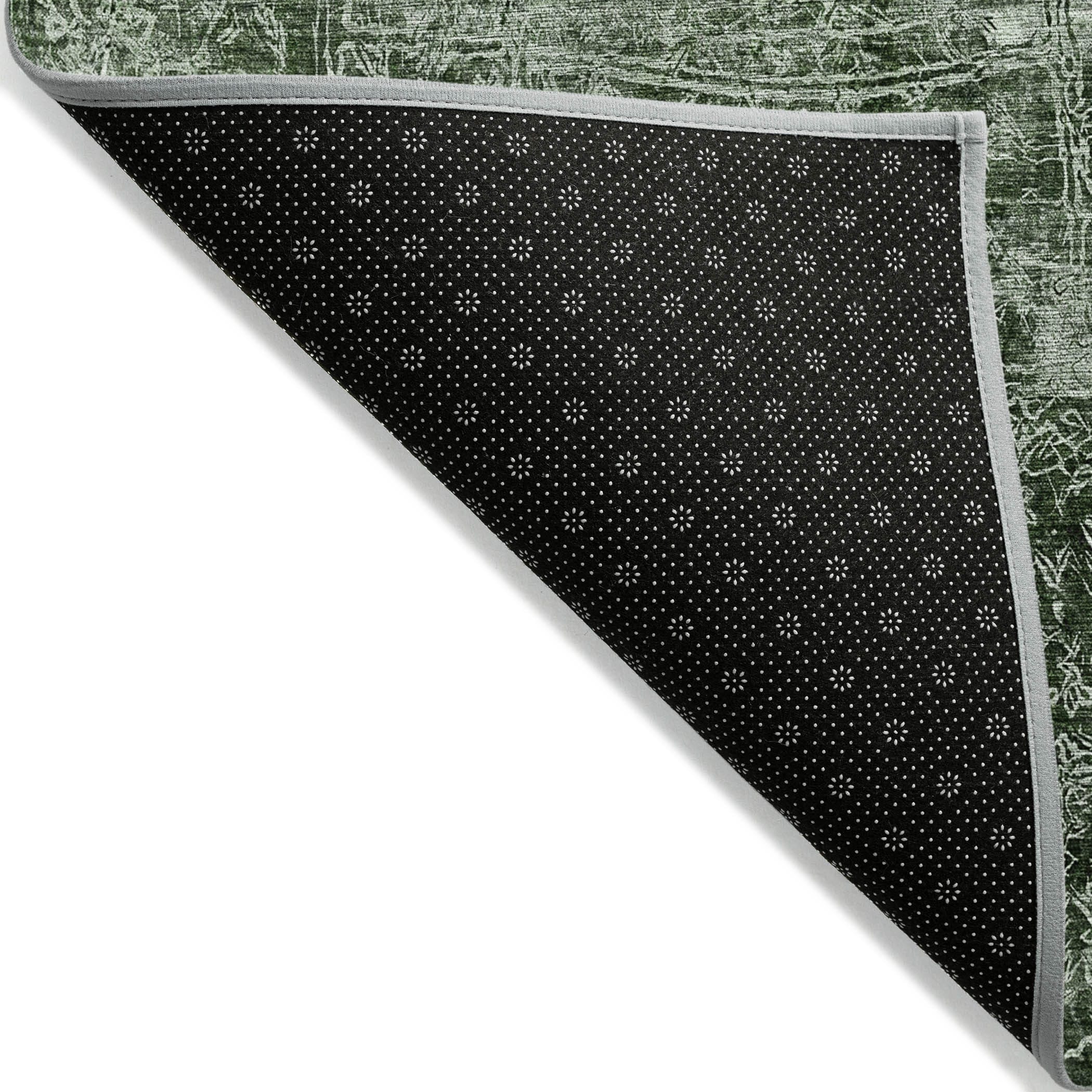 3' X 5' Emerald Abstract Washable Non Skid Indoor Outdoor Area Rug