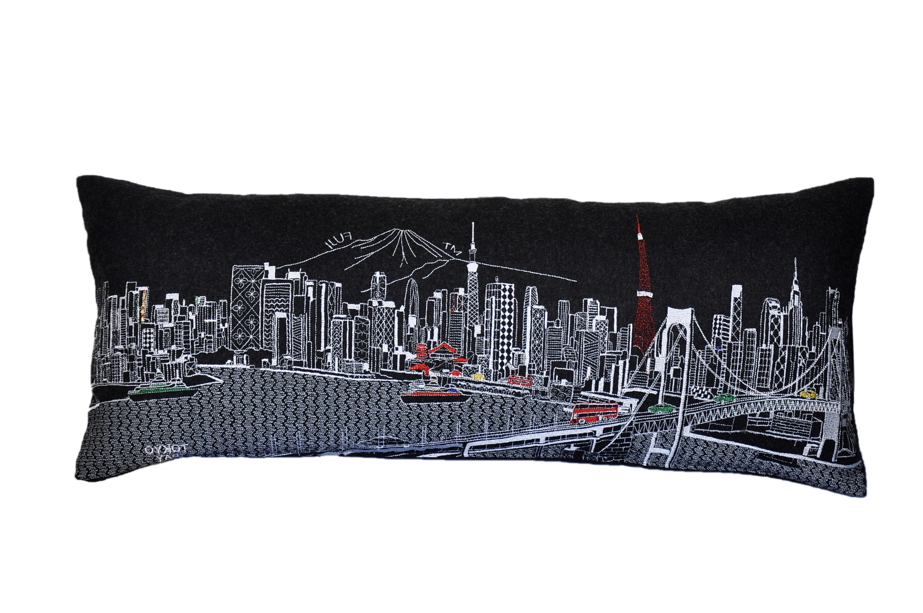 14" X 35" Black Gray and White Hometown Pride Wool Lumbar Throw Pillow