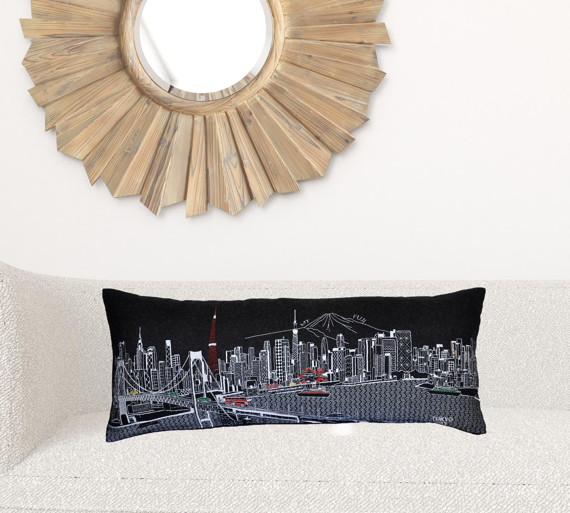 14" X 35" Black Gray and White Hometown Pride Wool Lumbar Throw Pillow