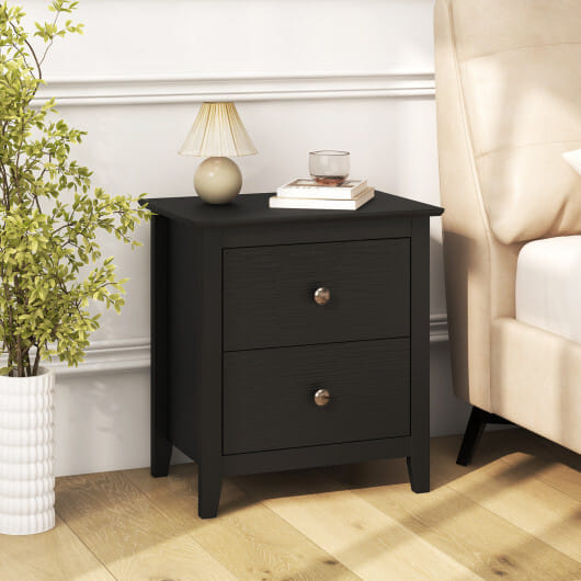 Modern Nightstand with 2 Drawers for Small Spaces-Black - Color: Black