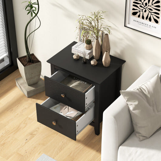 Modern Nightstand with 2 Drawers for Small Spaces-Black - Color: Black