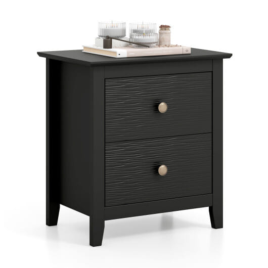 Modern Nightstand with 2 Drawers for Small Spaces-Black - Color: Black