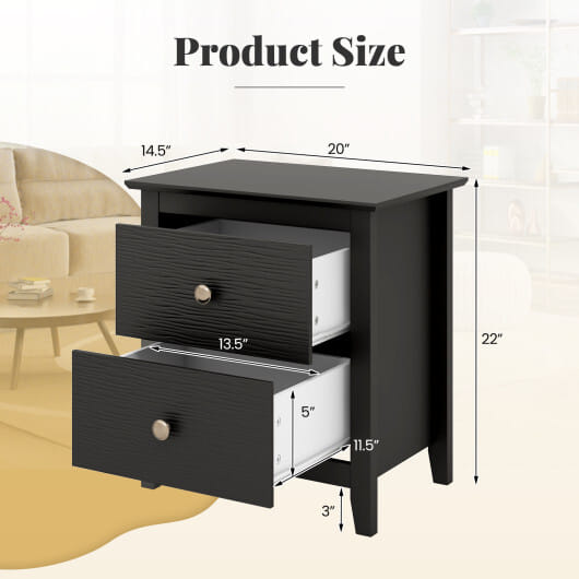 Modern Nightstand with 2 Drawers for Small Spaces-Black - Color: Black