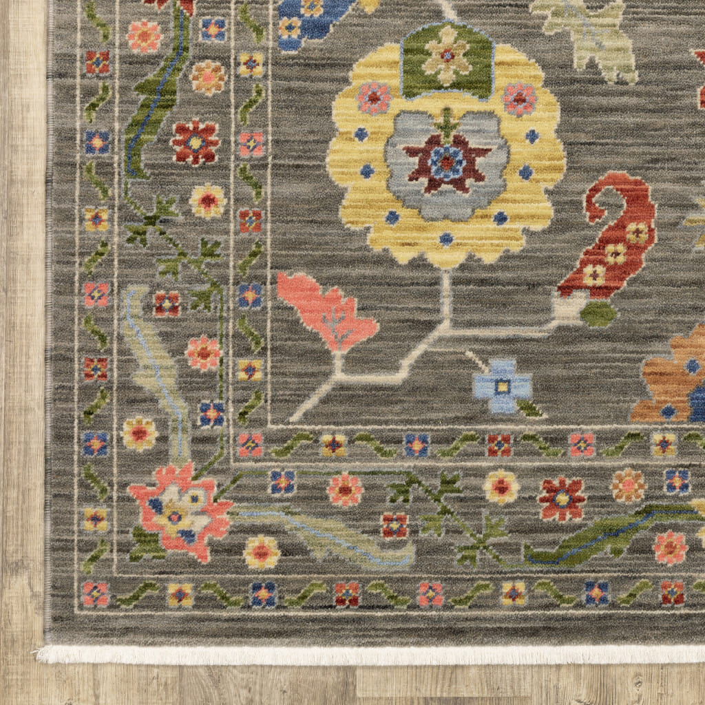 5' X 8' Blue and Gray Oriental Power Loom Area Rug With Fringe