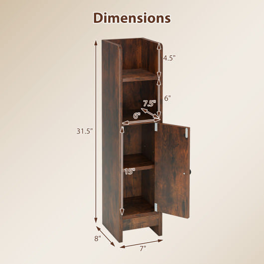 Costway Bathroom Slim Cabinet Corner with Door and Adjustable Shelf-Rustic Brown
