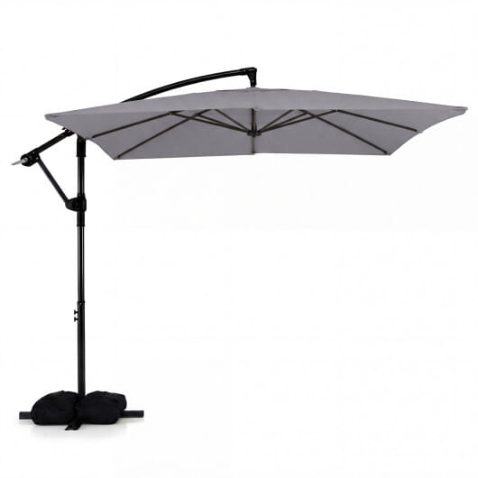 8 x 8 FT Offset Cantilever Patio Umbrella Square Hanging Outdoor Market Umbrella with 360?° Rotation-Gray - Color: Gray