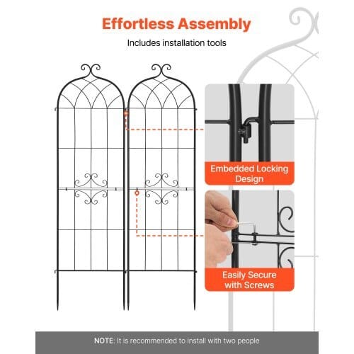 Garden Trellis, 71 x 20 inch Rose Trellis, 2 Packs Garden Flower Rose Trellises with Powder-Coated Finish & Convenient Locking Design, Plant Support Trellises for Flowers, Vegetables, Roses