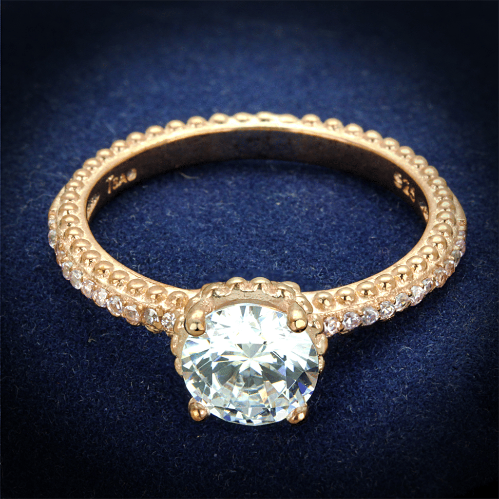 TS518 - Rose Gold 925 Sterling Silver Ring with AAA Grade CZ in Clear