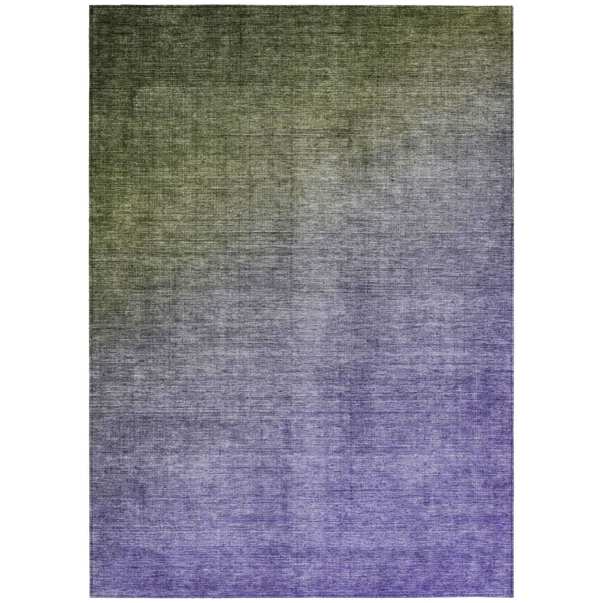 5' X 8' Olive Green and Purple Ombre Washable Non Skid Indoor Outdoor Area Rug