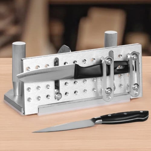 Belt Grinder Knife Jig, 85?° - 115?° Adjustable Belt Sander Knife Sharpening Jig with Dual Handles, 7.68" Long Sharpener Locator Compatible with Bench Grinders, Sharpening Machines
