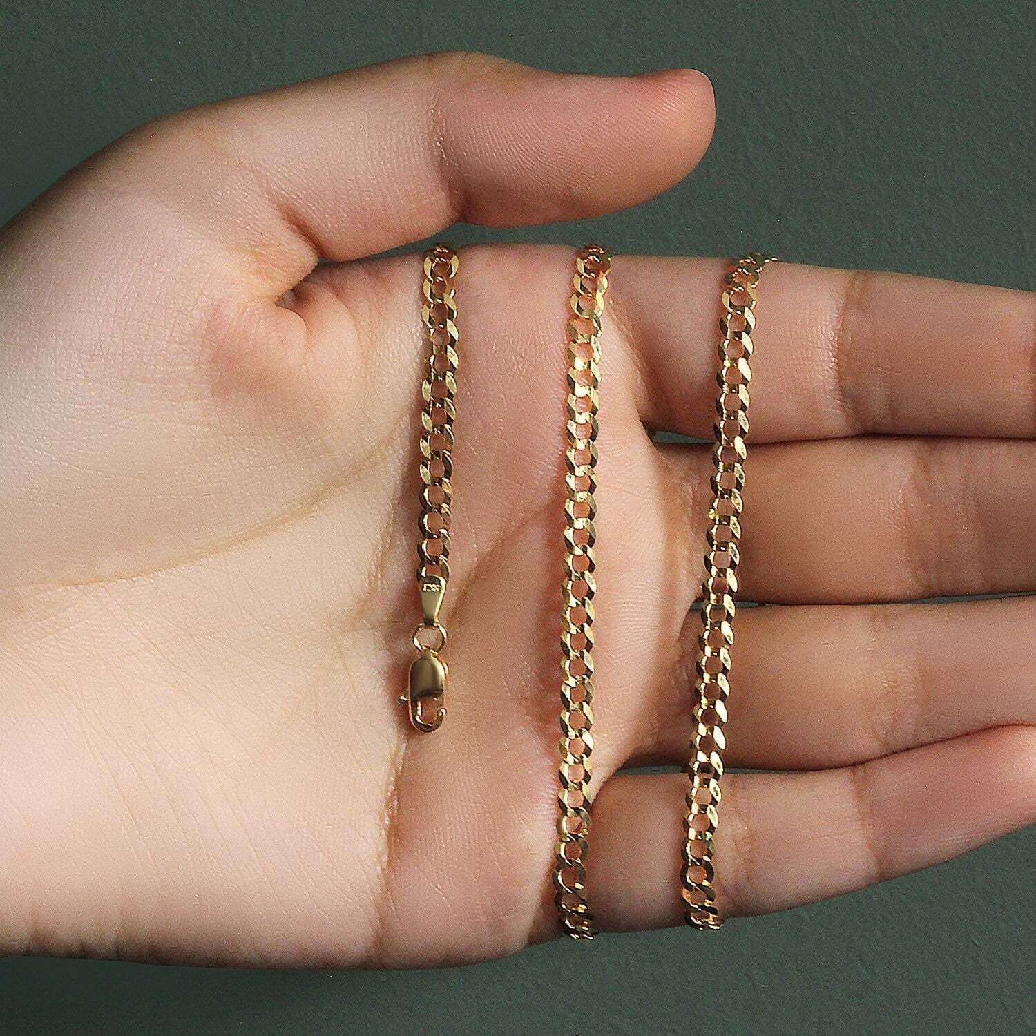 14k Yellow Gold Solid Curb Chain (3.60 mm)