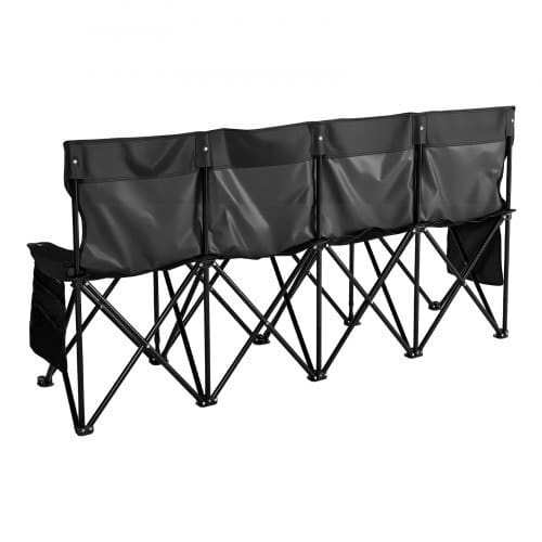 Portable Folding Bench, 4 Seat Foldable Soccer Bench with Side Pockets and Carrying Bag, Lightweight Sideline Seating with Back Rest for Football, Baseball, Camping, Outdoor Events, Black