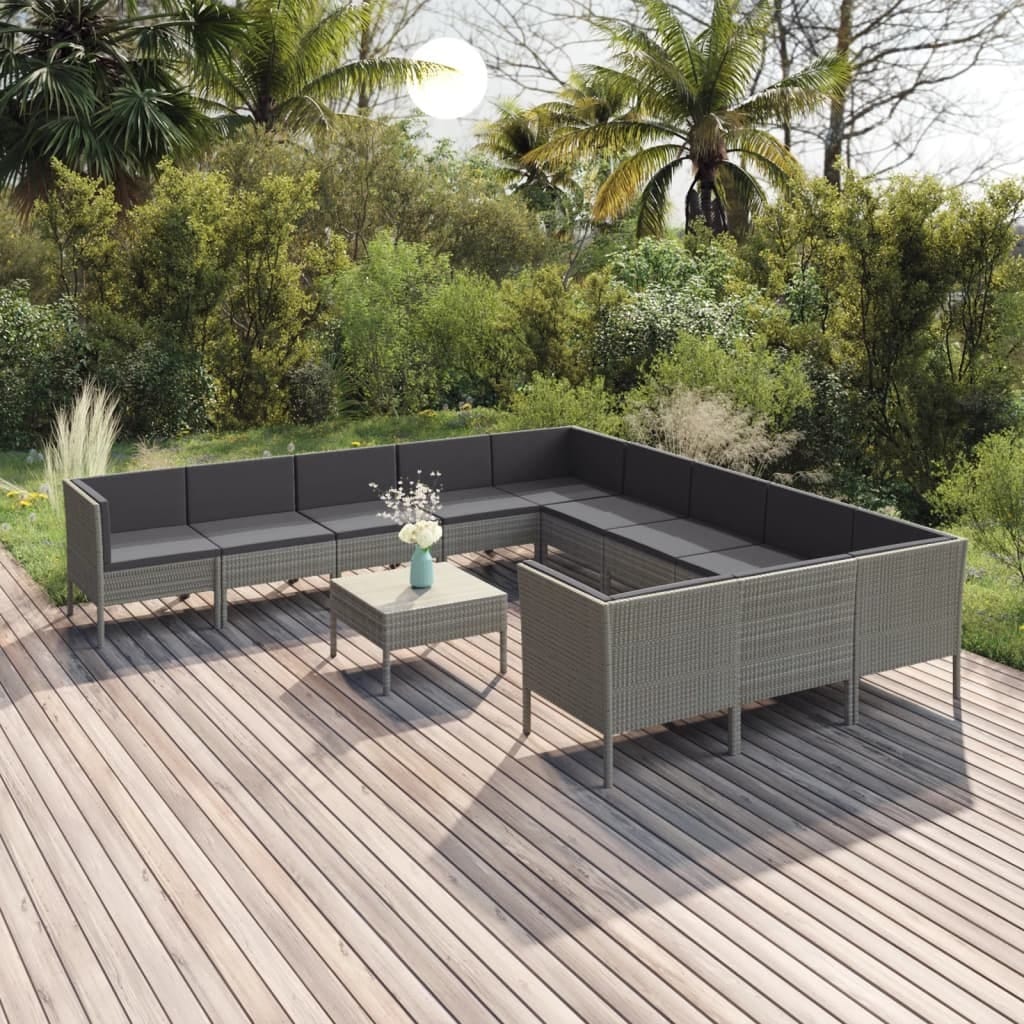 12 Piece Patio Lounge Set with Cushions Poly Rattan Gray