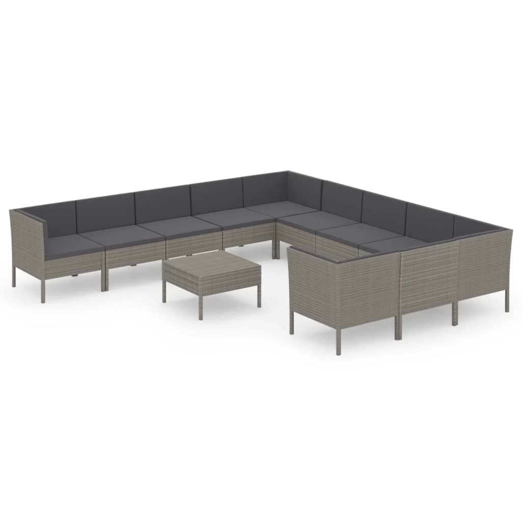 12 Piece Patio Lounge Set with Cushions Poly Rattan Gray