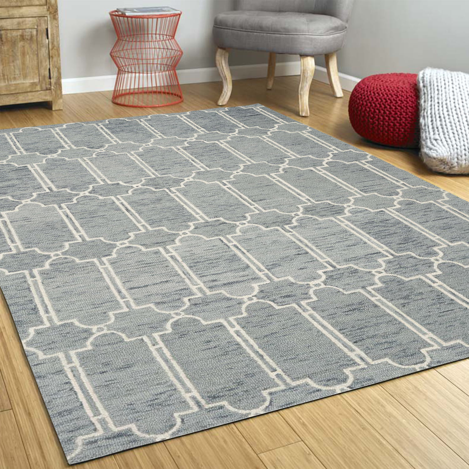 3' X 5' Slate Blue Hand Tufted Geometric Indoor Area Rug