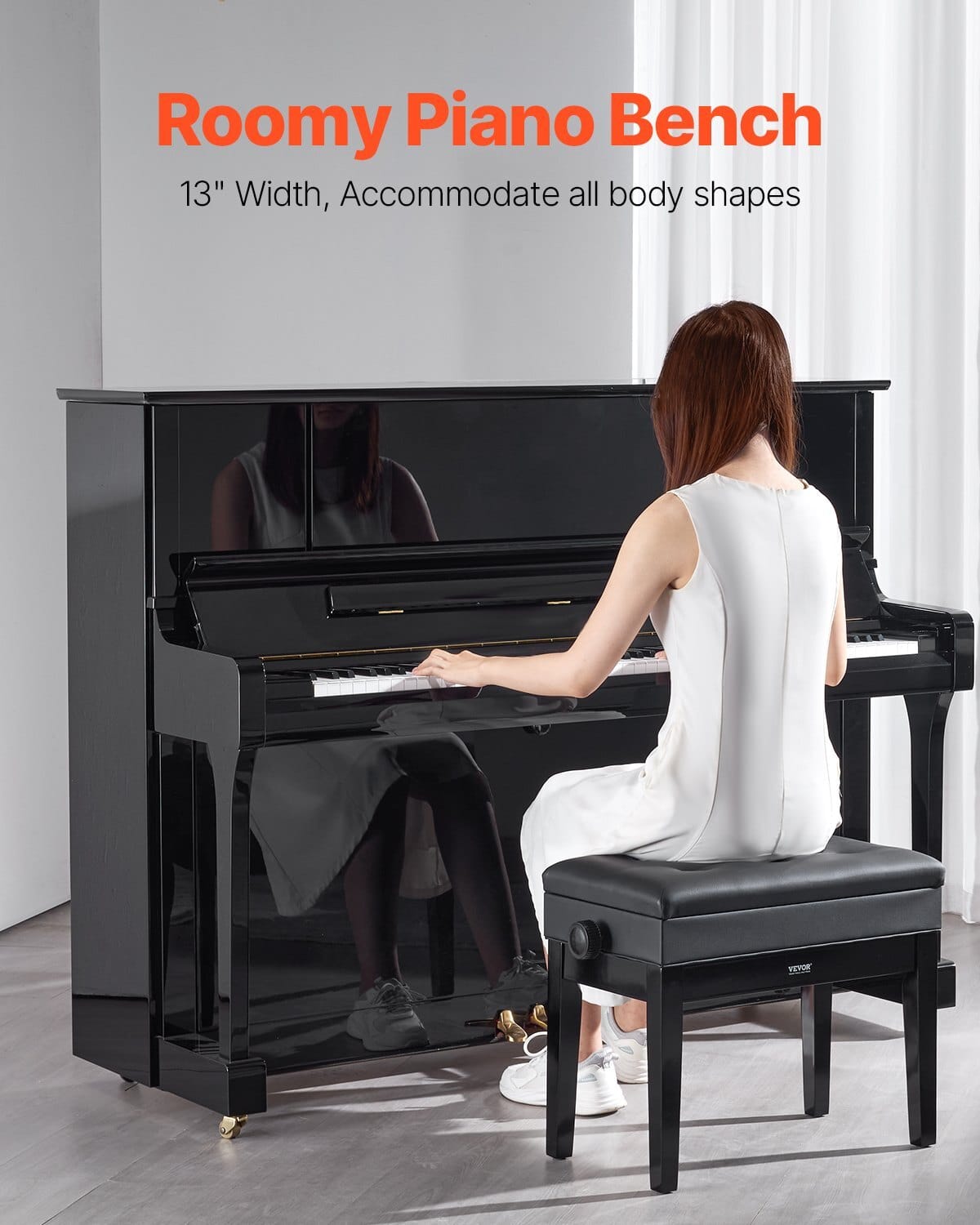 Piano Bench, 22" x 13" x 19.3", Keyboard Piano Chair with 19.3"-22.8" Adjustable Height, Padded Cushion, Storage Compartment for Music Books, Wooden Piano Stool Seat, for Vanity, Living Room