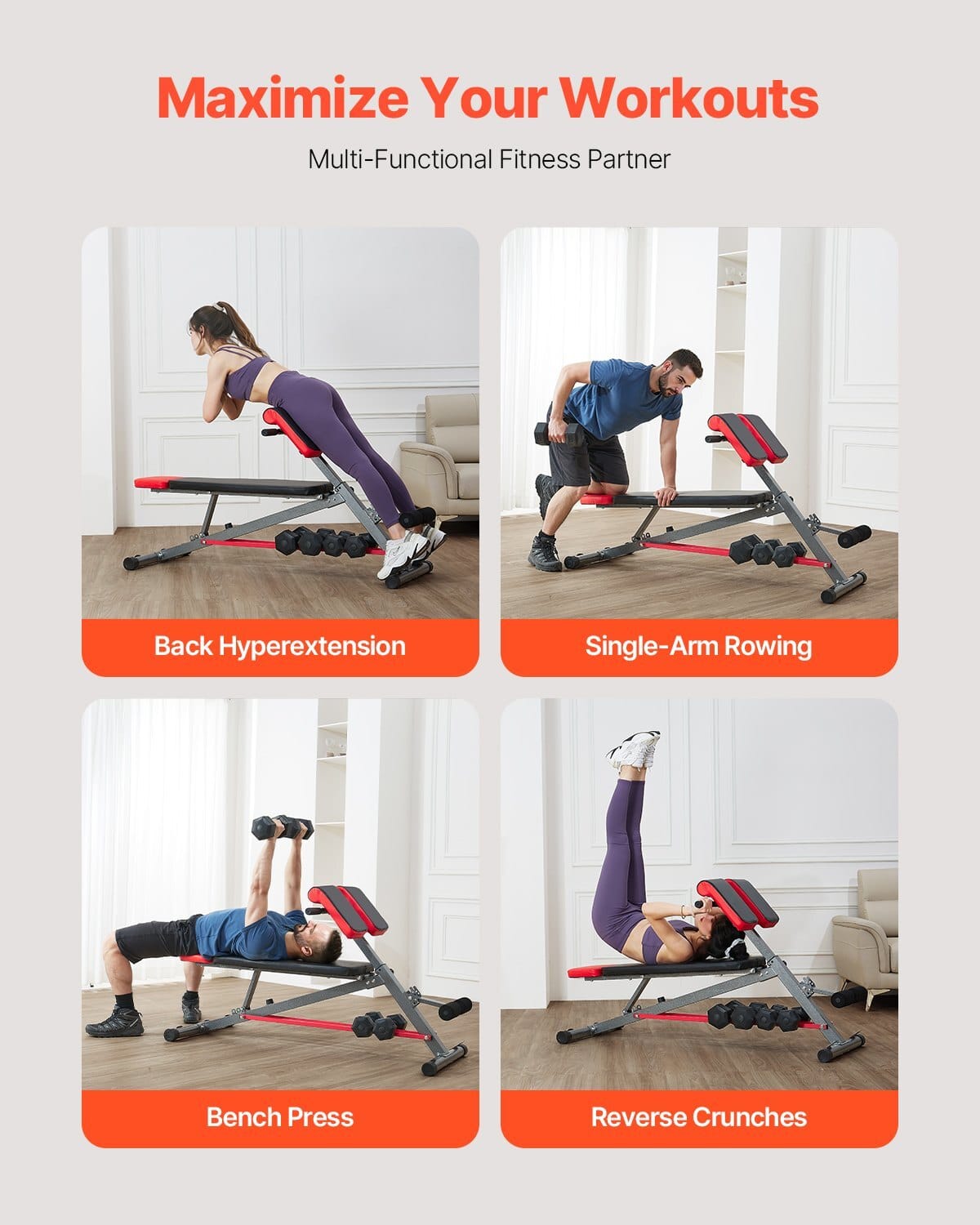 Multi-Functional Weight Bench for Full Body Workout, Roman Chair Hyperextension Bench, 660 lbs Adjustable Extension Equipment for Back Arm Core Ab Workout, Sit Up Exercise Machine for Home Gym