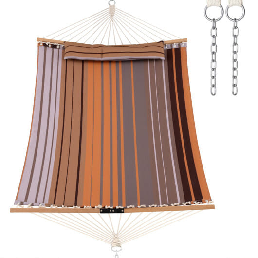Patio Hammock Foldable Swing Chair Bed with Detachable Pillow-Brown - Color: Brown