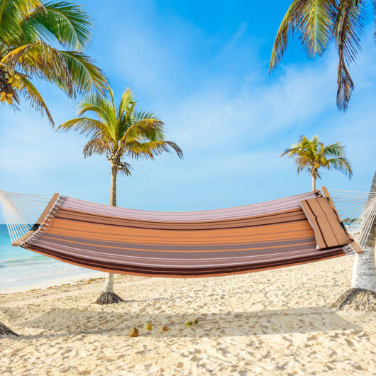 Patio Hammock Foldable Swing Chair Bed with Detachable Pillow-Brown - Color: Brown
