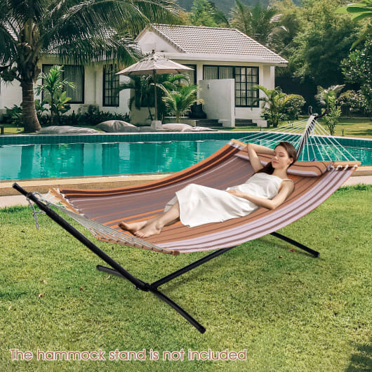 Patio Hammock Foldable Swing Chair Bed with Detachable Pillow-Brown - Color: Brown