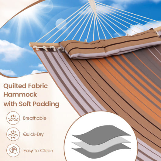 Patio Hammock Foldable Swing Chair Bed with Detachable Pillow-Brown - Color: Brown