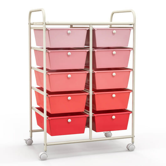 Costway 10-Drawer Rolling Storage Cart-Gradient Pink