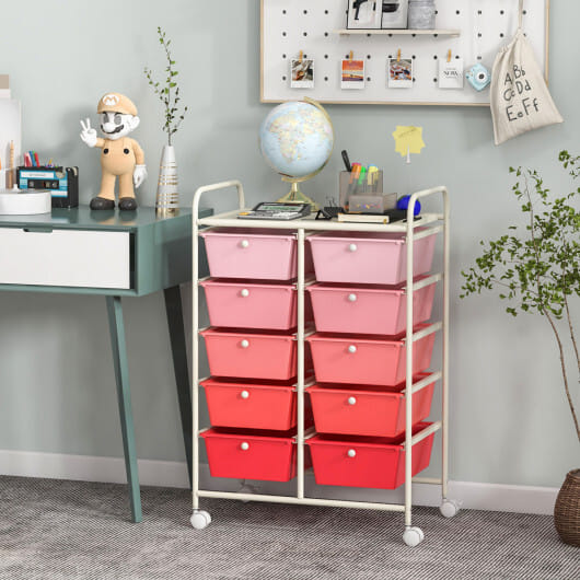 Costway 10-Drawer Rolling Storage Cart-Gradient Pink
