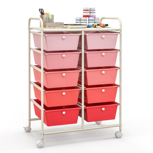Costway 10-Drawer Rolling Storage Cart-Gradient Pink