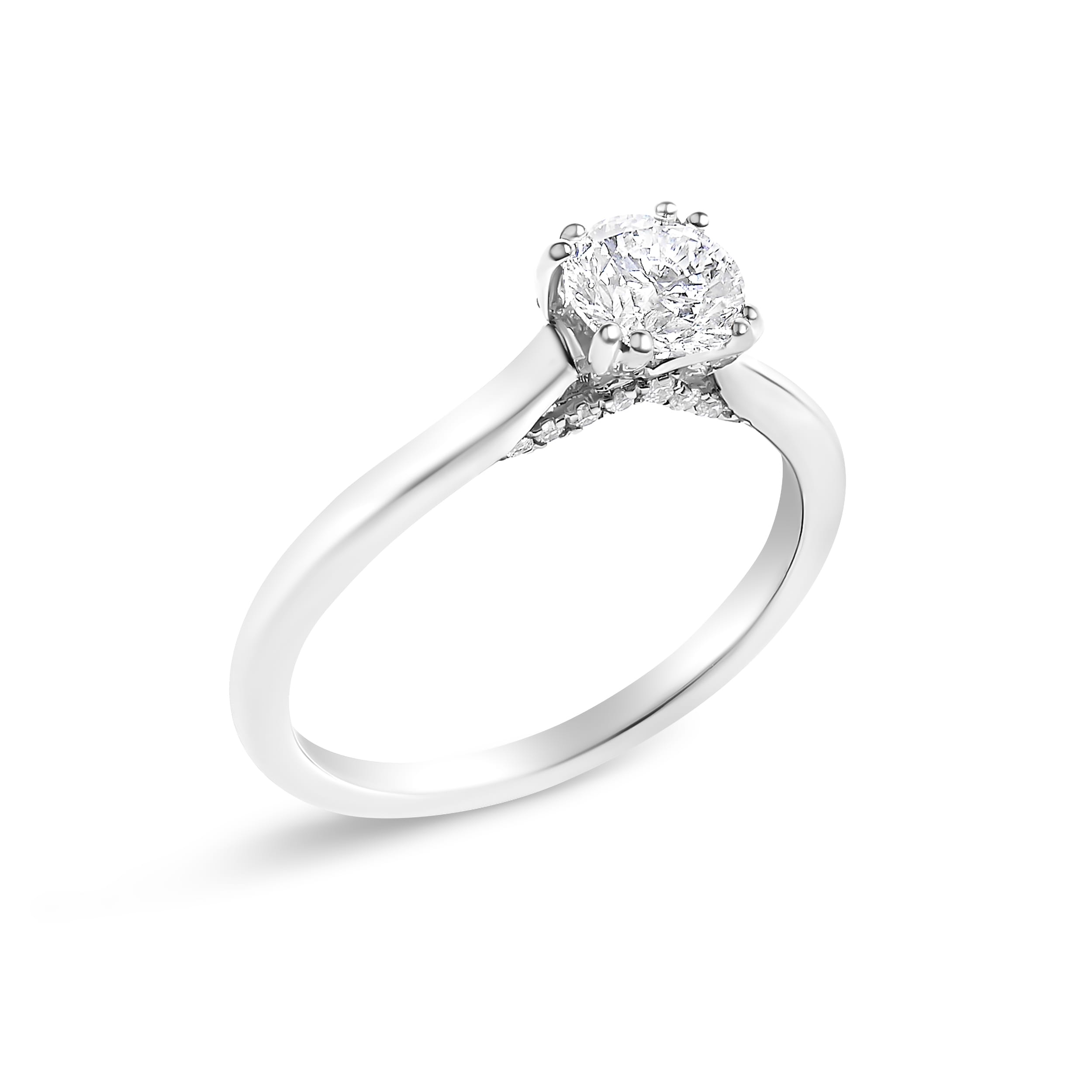 14K White Gold 7/8 Cttw Lab Grown Diamond Solitaire Cathedral Style Engagement Ring (F-G Color, VS1-VS2 Clarity) - Size 5