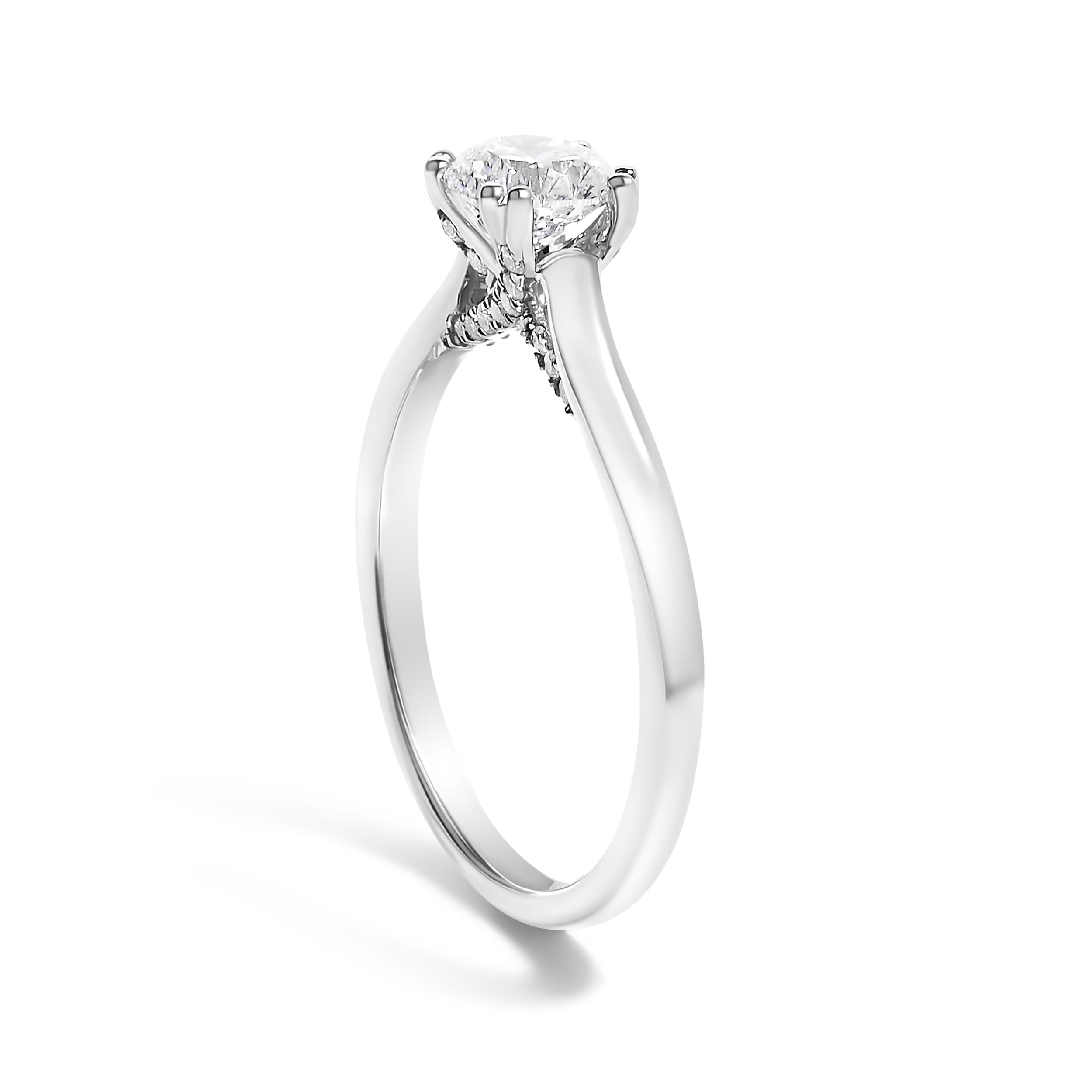 14K White Gold 7/8 Cttw Lab Grown Diamond Solitaire Cathedral Style Engagement Ring (F-G Color, VS1-VS2 Clarity) - Size 5