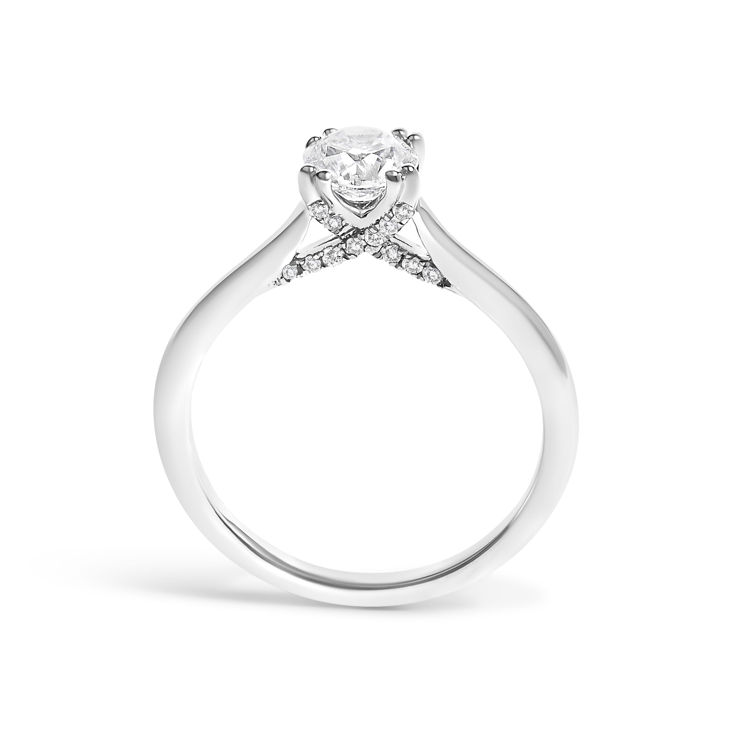 14K White Gold 7/8 Cttw Lab Grown Diamond Solitaire Cathedral Style Engagement Ring (F-G Color, VS1-VS2 Clarity) - Size 5