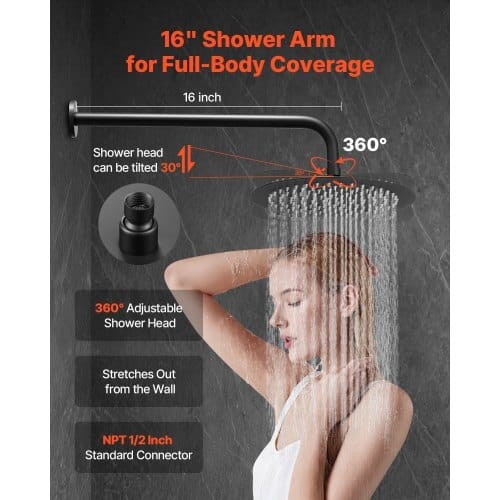 Shower Faucet Set, Rainfall Bathroom Shower System with 10-Inch Round Rain Shower Head and Handheld Spray, Wall Mounted Bath Fixtures with Brass Valve and Trim Kit, Matte Black