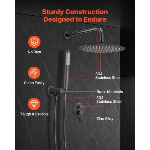 Shower Faucet Set, Rainfall Bathroom Shower System with 10-Inch Round Rain Shower Head and Handheld Spray, Wall Mounted Bath Fixtures with Brass Valve and Trim Kit, Matte Black