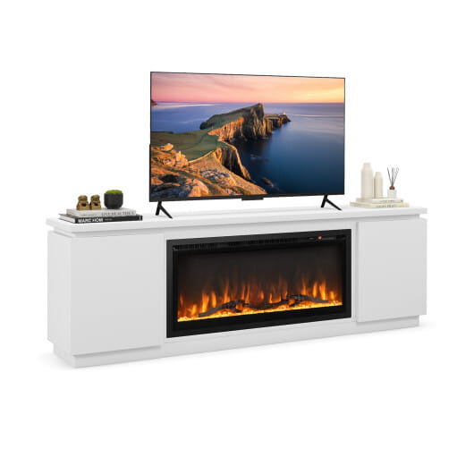 Fireplace TV Stand for TVs up to 80 Inch with 3 Adjustable Shelves-White - Color: White
