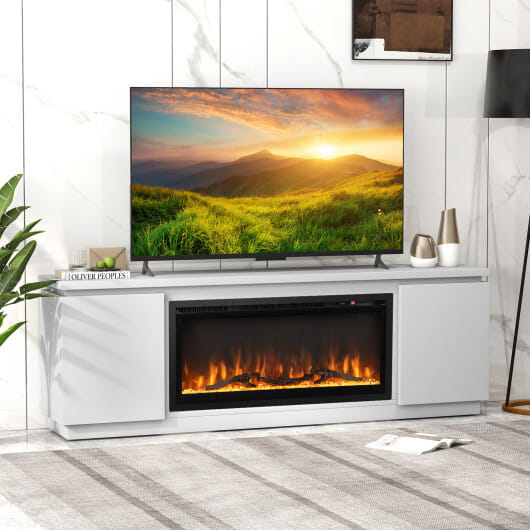 Fireplace TV Stand for TVs up to 80 Inch with 3 Adjustable Shelves-White - Color: White