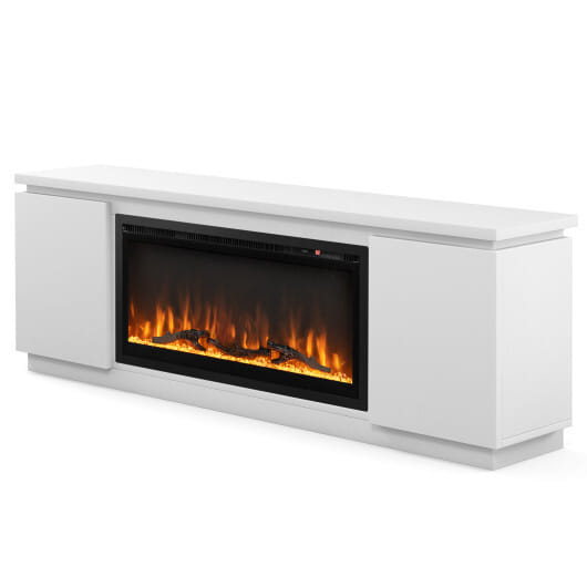 Fireplace TV Stand for TVs up to 80 Inch with 3 Adjustable Shelves-White - Color: White